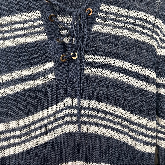 Tory Burch Stripe Linen Pullover Hooded Sweatshirt - Picture 3 of 8